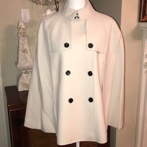 Ann Taylor Cream Double-Breasted Cape Coat